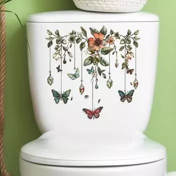 Fun-m105 Green Leaf Butterfly Toilet with Bathroom Bathroom Beautification Wall Sticker 29*29CM/fun-m105