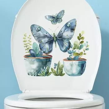 Fun-m107 Нарисованная бабочка зеленое растение в горшке унитаз с ванной украшение ванной комнаты настенная наклейка 29*29CM/fun-m107