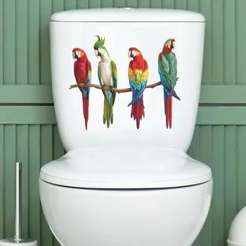 Fun-m111 мультфильм попугай семейный туалет с ванной комнатой украшение ванной комнаты настенная наклейка 25*29CM/fun-m111
