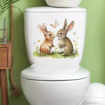 Fun-m115 Милый мультфильм кролик трава туалет с ванной украшение ванной комнаты настенная наклейка 25*29CM/fun-m115