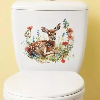 Fun-m116 Мультфильм Пятнистый олень Цветок Зеленое Растение Туалет с Ванная Комната Украшения Стены Наклейка 25*29CM/fun-m116
