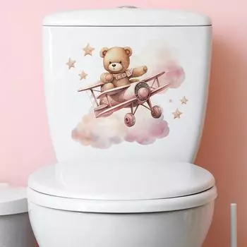 Fun-m120 Мультфильм Медведь Открытый Самолет Туалет Наклейки Ванная Комната Украшения Наклейки На Стены Самоклеящиеся 27*29CM/fun-m120