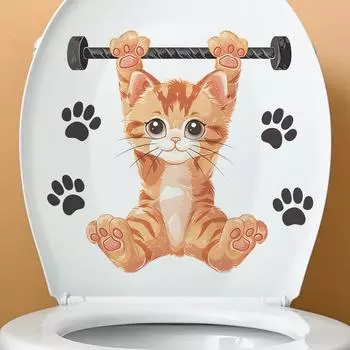Fun-m147 Мультфильм Фитнес Котенок Наклейки на туалет Ванная комната Декоративные настенные наклейки Самоклеящиеся 29*29CM/fun-m147