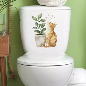 Fun-m149 мультяшный кот зеленое растение горшечный туалет с ванной украшение настенная наклейка 22*29CM/fun-m149