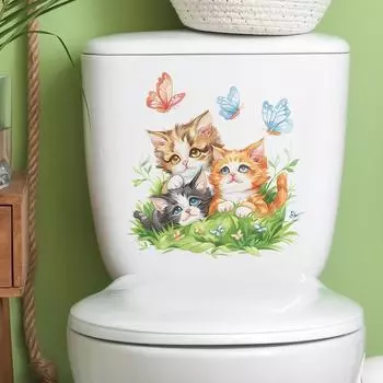 Fun-m160 мультяшный кот бабочка ванная комната туалет туалет с украшением дома декоративные наклейки 29*29CM/fun-m160