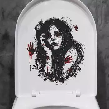 Fun-m186 Хэллоуин ужас женщина кровь отпечаток руки ванная комната атмосфера ванная комната декоративная наклейка на унитаз 25*29CM/fun-m186
