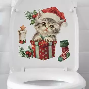 Fun-m196 Рождественские украшения для кошачьего туалета с ванной комнатой, наклейки для украшения дома 29*29CM/fun-m196