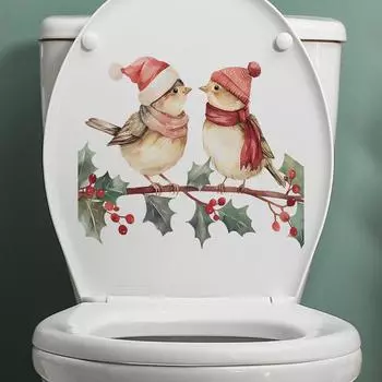 Fun-m208 Рождественский мультфильм Пара Дерево Птица Туалет с ванной Ванная комната Украшения для дома Наклейки 25*29CM/fun-m208