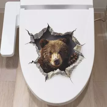 Fun-m226 Мультфильм Дыра Бурый Медведь Ванная Комната Туалет Туалет с Домашним Фоном Украшения Наклейки Самоклеящиеся 29*29CM/fun-m226