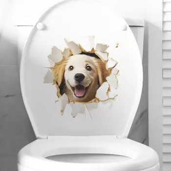 Fun-m56 мультфильм смешной отверстие имитация туалета собаки с ванной комнатой украшение ванной комнаты настенные наклейки 27*29CM/fun-m56