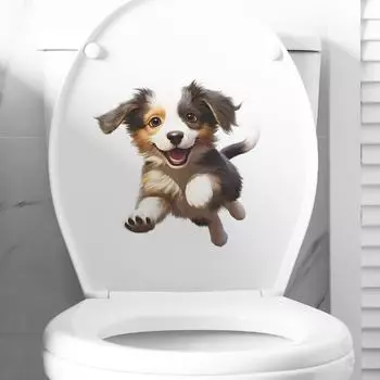 Fun-m85 Мультфильм Милый Счастливый Щенок Туалет с ванной Декоративные Наклейки На Стены Ванной Комнаты 29*29CM/fun-m85