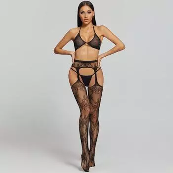 Веселая перспектива ажурные соблазнительные носки-сетка для рыбалки горячий комплект с бриллиантовым бюстгальтером 6060 Single piece of underwear