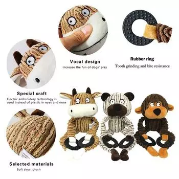 Fun Pet Toy Monkey Shape Corduroy Chew Toy For Dogs Puppy Squeaker Squeaky Plush Bone Molar Dog Toy Pet Training Dog Accessories 1pcs