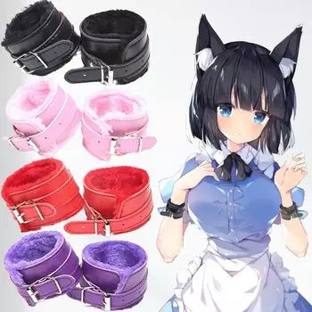 Fun pu handcuffs leather fabric plush bundled props sex aids adult supplies