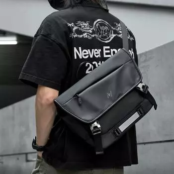 Functional Crossbody Bag, Chest Bag, Men s Cycling Backpack, Leather Fashionable Single-shoulder Messenger Bag чёрный