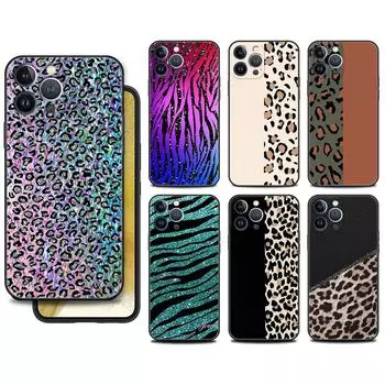 Funda Case For Apple iPhone 14 11 13 7 12 Pro 7 XR XS Max 8 Plus 6 14Pro 13Mini Black Soft Phone Coque Fashion Leopard Pattern iPhone 14 Pro Max