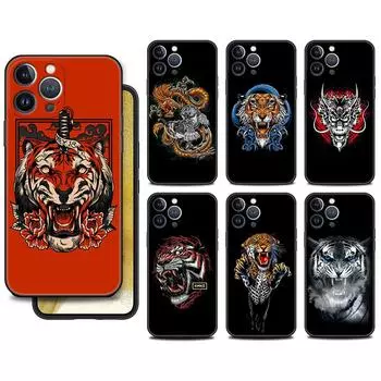 Funda Case For Apple iPhone 14 11 13 7 12 Pro 7 XR XS Max 8 Plus 6 14Pro 13Mini Black Soft Phone Coque Tiger Animal iPhone 14 Pro Max