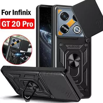 Funda для Infinix GT 20 Pro (X6871) Чехол-подставка для камеры с кольцом-слайдом, защитный чехол для Infinix GT 20 Pro, противоударный чехол for Infinix GT 20Pro чёрный