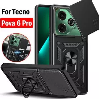 Funda для Tecno Pova 6 Pro 5G (ЛИ9) 6,78-дюймовый чехол-слайд для камеры с кольцом-подставкой, защитный чехол для Tecno Pova 6 Pro, противоударный чехол Tecno Pova 6Pro 6.78 чёрный