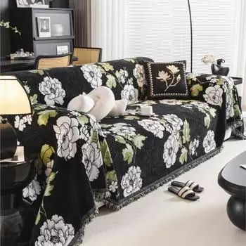 Funda Sofa Home Chenille Big Flower Диванный коврик Пледы Всесезонный Кемпинг Пикник Одеяло Чехол Чехол для дивана 180x130