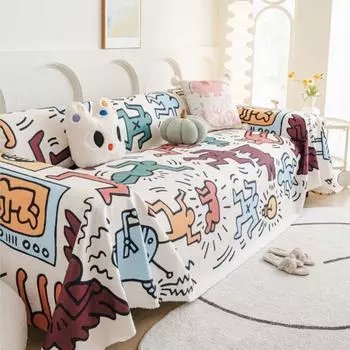 Funda Sofa Home Имитация льна Граффити Диванный коврик Пледы Всесезонный Кемпинг Пикник Одеяло Чехол Чехол для дивана 180x130