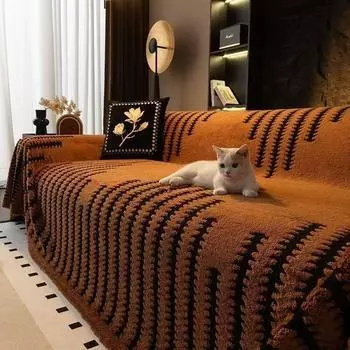 Funda Sofa Living Room Толстый теплый диванный плед Осень-зима Sherpa Полосатый чехол для дивана для пикника на природе 180x130