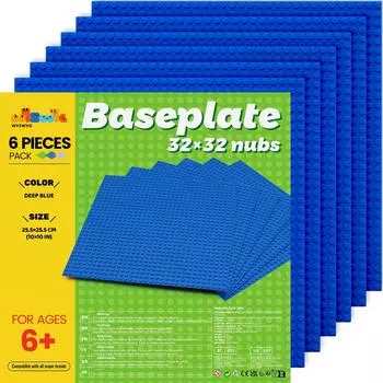 Фундаментная плита из блоков, базовая плита, фундаментная плита, совместимая с блоками Lego, темно-синий набор из 6 штук