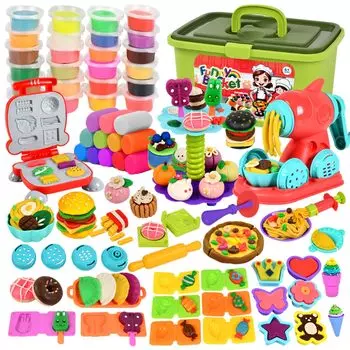Funk Doggie Clay Wheat Clay 36 предметов, глиняные игрушки, 93 предмета, роскошный набор 3 в 1, машина для приготовления лапши, гамбургеров, десертный стол, игровая глина, пресс-форма для еды, глина