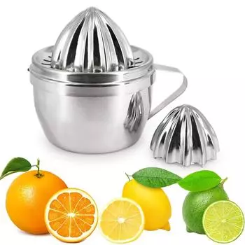 Функциональная 400 мл двухголовая ручная соковыжималка для цитрусовых и лимонов из нержавеющей стали с мерным стаканом серебряный