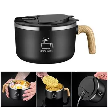 Функциональная чаша для лапши быстрого приготовления Практичная чаша из нержавеющей стали Прочная чаша для лапши быстрого приготовления для различных настроек чёрный