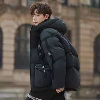 Функциональная куртка-пуховик Tooling для мужчин, зимняя, для подростков, для кантри, короткая, толстая M чёрный