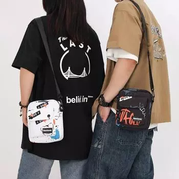 Функциональная маленькая сумка через плечо Мужская легкая сумка через плечо для мобильного телефона Повседневная молодежная сумка через плечо с индивидуальным декором Студенческая сумка через плечо Тренд M