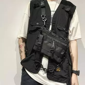 Функциональная тактическая нагрудная сумка для унисекс, модная пуля, жилет в стиле хип-хоп, уличная сумка, поясная сумка, женская черная сумка на грудь, сумка для снаряжения чёрный