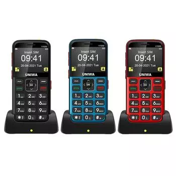 Функциональный телефон V1000 с крупными шрифтами, большими кнопками для пожилых людей, совместимостью со слуховыми аппаратами EU Plug чёрный
