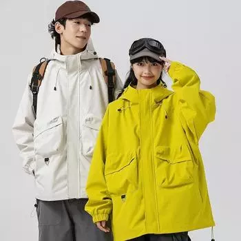 Функциональный уличный мужской и женский комбинезон, куртка с капюшоном, свободная пара, куртка Windstorm с несколькими карманами, куртка S белый