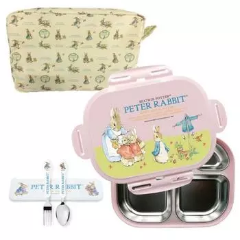 Функциональный замок Peter Rabbit, безопасный двойной ящик для завтрака из нержавеющей стали + карман + набор ложек и вилок, популярные корейские товары по уходу за детьми