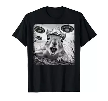 Funny Alien Squirrel Selfie Tin Foil Hat UFO Encounter T-Shirt чёрный