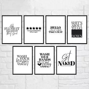 Смешные правила для ванной комнаты Знак Картина на холсте Печать Скандинавский черно-белый постер Цитаты Присядьте в туалет Юмор Картинки Ванная комната 21x30cm No Framed синий