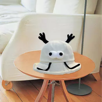 Funny Big Eyes Bucket Hat Beach Cap Sun Protection for Shopping Street Trips Beige White