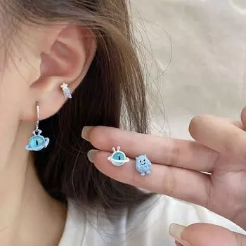 Funny Blue Stud Earrings Set Cute Stud Earrings Jewelry Set All-match Pendant Earrings Women Style 2