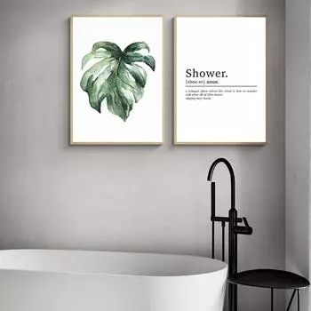 Funny Botanical Monstera Leaf Green Bathroom Prints Shower Definition Quote Minimalist Paintings Canvas Posters Wall Art Decor 21x30cm No Framed красный
