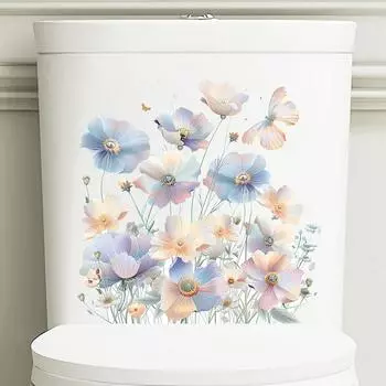 Funny Butterfly Flower Toilet Stickers Waterproof Self Adhesive Decorative Decals For Toilet Lid Refrigerator Home Decoration