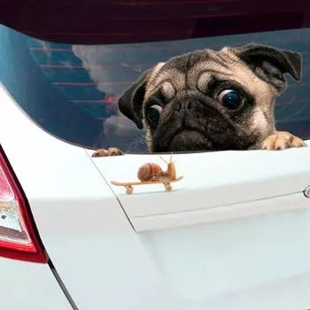 Funny Car Sticker 3D Pug Dogs Watch Snail Cars Window Decal Cute Pet Puppy Laptop Sticker Auto Stickers
