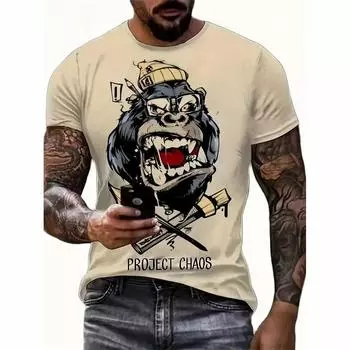 Funny Cartoon Animal Print T-Shirts Summer Casual Short Sleeve Top Fashion Summer Clothing Crew Neck Men s T-shirts 6XL