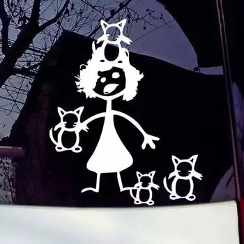 Забавный мультфильм сумасшедшие кошки леди светоотражающие наклейки для автомобиля наклейки украшения