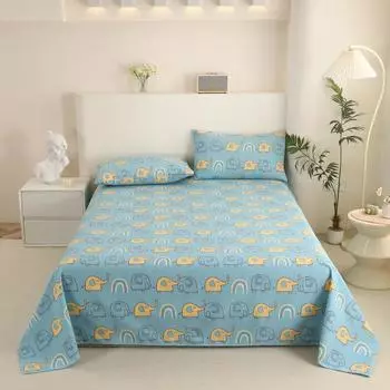 Funny Cartoon Elephant Bed Sheet Set 100% Cotton Soft Thickened Bed Sheets Pillowcases for Kids Boys Girls 3Pcs Bedding Set 150x230cm 3Pcs