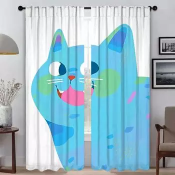 Funny Cat Blackout Curtains for Camera Window Curtain for Room 2 Panel Home Interior Curtains Partition Halloween Decoration W50xH70cmx2pcs-CL