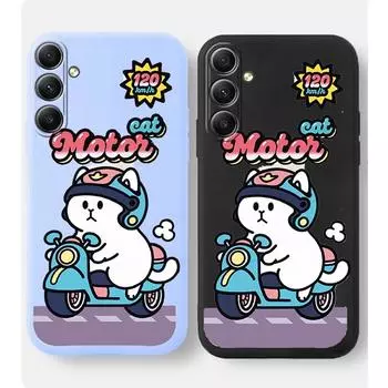 Funny Cat Cartoon Pattern Soft Silicone Phone Case For Samsung Galaxy A55 A35 A34 A54 S23 S24 FE S25 M35 M34 Camera Protective Shockproof Full Cover Samsung Galaxy S9 Plus чёрный
