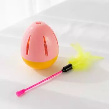 Funny Cat Toy Egg Tumbler Cat Catch Colorful Feather Wand Plastic Play Balls for Catch Cat Supplies The Cat Interactive Cat Toys