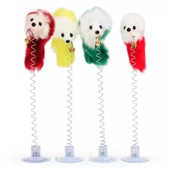 Funny Cat Toys Elastic Colorful Mouse With Feather Spring Bottom Sucker Toys For Cats Kitten Playing Scratch Toys Random Color 1PCS Color Random